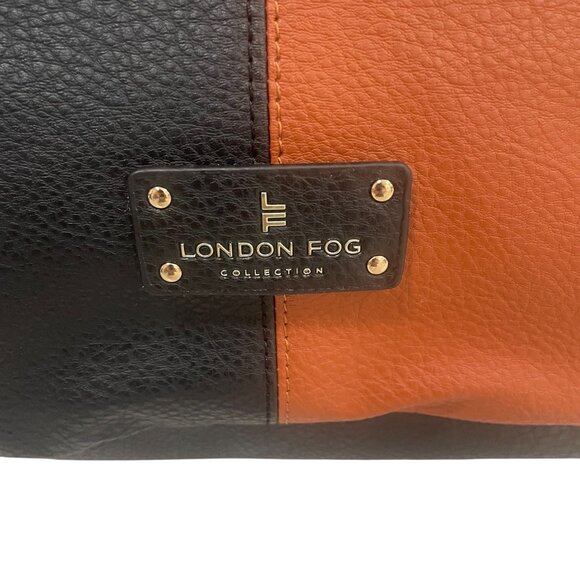 London Fog Tote Bag Black Brown Vegan Leather Shoulder Purse Work Carryall - Picture 6 of 10